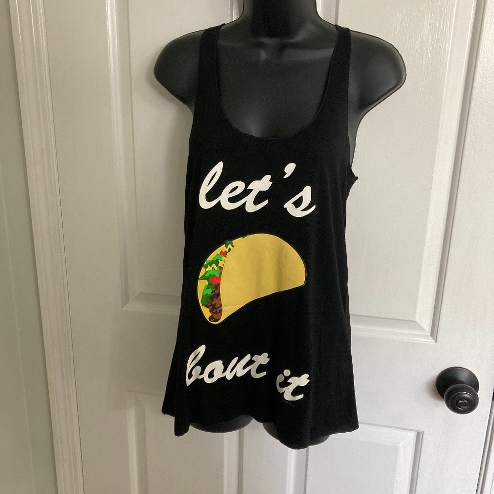 “Let’s Taco Bout It” Bear Dance Tank, Black, Size S-Brand new!